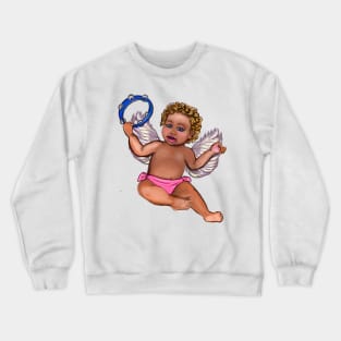 Curly haired Angel playing the tambourine- blissful Sun kissed curly haired Baby cherub angel classical art Crewneck Sweatshirt